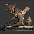 Realistic T Rex Dinosaur Model with Open Mouth Jurassic Park Banner Label