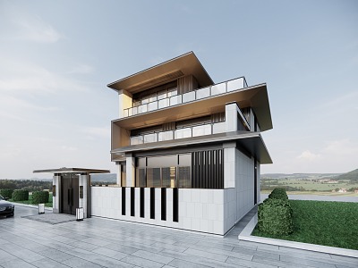 New Chinese Style Single-family Villa Single-family Villa Fashion Simple Self-built House 3d model