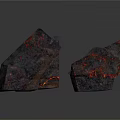 Natural Wood Stone Blocks With Black Surface And Red Lava Textures In Various Shapes