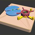 Industrial Mechanical Components On Square Base With Blue Red And Yellow Parts