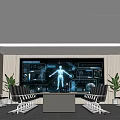 Hi Tech Conference Room With Large Digital Screen Long Table Ergonomic Chairs And Green Plants