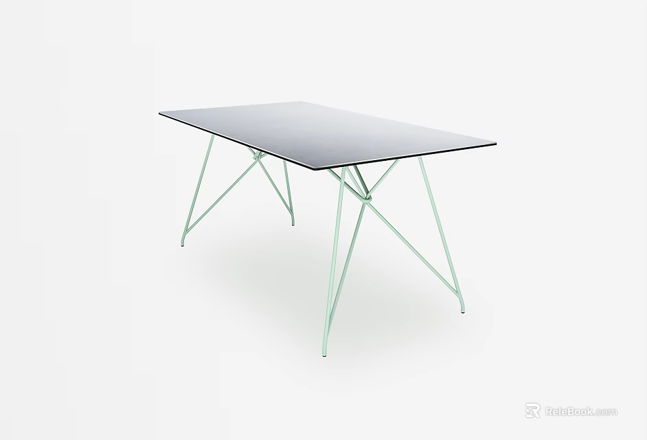 Modern Minimalist Dining Table With Glass Top And Slim Metal Legs Design 3d model 