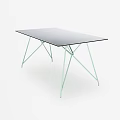 Modern Minimalist Dining Table With Glass Top And Slim Metal Legs Design