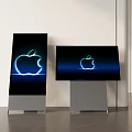 Two Modern TVs Vertical Horizontal Placement Glowing Apple Logo Black Screen Silver Base White Wall 3d model