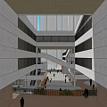 Modern School Building Featuring Multi Level Structure Green Courtyard And Walking Pedestrians