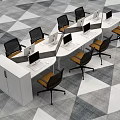 Modern Office Work Desk Setup With Computers Ergonomic Chairs And Dividers 3d model