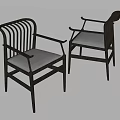 Two Modern Leisure Chairs With Black Frame Light Gray Cushion And Armrests