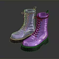 Fashionable Shiny Purple Leather Boots With Black Laces And Thick Soles