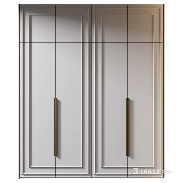 Modern Wardrobe With Sleek White Design Vertical Stripes And Metal Handles 3d model 