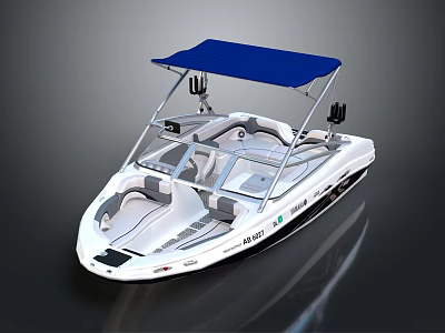 White Recreational Yacht With Blue Canopy And Sleek Modern Design 3d model