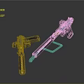 Two Modern Firearms with Blue Metallic Accents Black Grips and Yellow Detail Design
