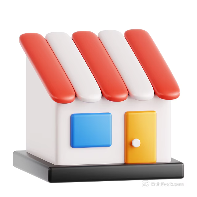 House Shaped Doll With Red And White Roof Blue Window Yellow Door And Black Base 3d model 