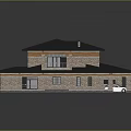 Two Story Brick House With Black Roof Garage Balcony And Car Design