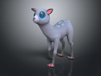 Cute 3D Rendered Fawn with Gray Body Big Blue Eyes Pink Paws and White Spots 3d model
