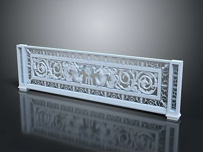 Elegant White Decorative Fence Panel With Intricate Carved Ornate Scroll Patterns 3d model