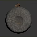 Traditional Rustic Stone Mill With Two Layered Structure And Wooden Handle