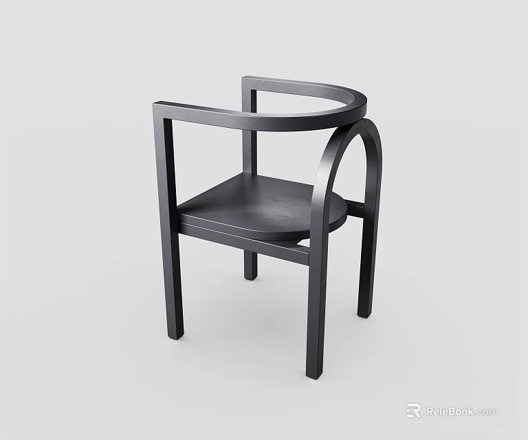 Black Wooden Modern Leisure Chair With Curved Armrest And Sleek Lines 3d model 