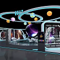 Futuristic Enterprise Exhibition Space With Technology Earth Astronaut Model And Planet Decorations