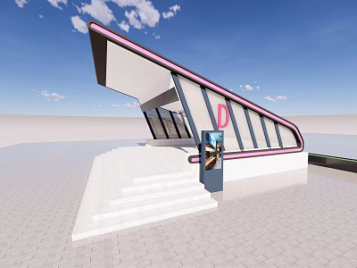 Modern Station Architectural Design With Glass Facade White Steps And Entrance 3d model