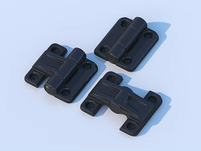Three Black Metal Hinges For Furniture Door And Cabinet Hardware 3d model