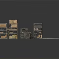 Industrial Storage Scene With Stacked Tires Wooden Boxes And Metal Shelves