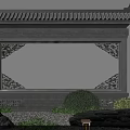 Traditional Chinese Screen Wall Featuring Gray Tiled Roof White Wall Carved Decorations Green Plants Rocks
