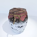 Rustic Clay Wine Bottle And Glass With Red Cloth Rope Decoration Vintage Design