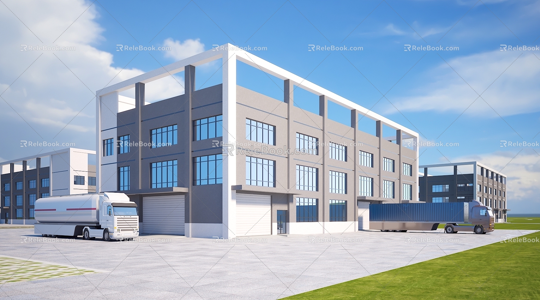 Factory building office building factory commercial building industrial park industrial park warehouse truck production workshop machinery workshop garage service center 3d model