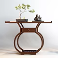 Traditional Wooden Console Tables With Potted Plants Decorative Figurines And Circular Accents