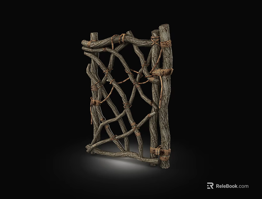 Rustic Handcrafted Sliding Door Made With Natural Branches And Rope Structure 3d model 
