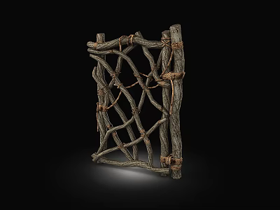 Rustic Handcrafted Sliding Door Made With Natural Branches And Rope Structure 3d model