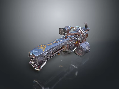 Futuristic Heavy Weapon Featuring Metallic Body Mechanical Parts And Golden Emblem 3d model