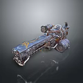 Futuristic Heavy Weapon Featuring Metallic Body Mechanical Parts And Golden Emblem