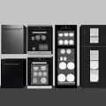 Stylish Modern Kitchen Appliances Featuring Glass Doors And Visible Interior Dinnerware 3d model