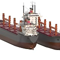Two Cargo Ships with Red Decks Grey Hulls and Cargo Loading Cranes 3d model