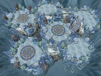 Snowy Landscape With Ice Towers Circular Platforms And Frosty Trees 3d model