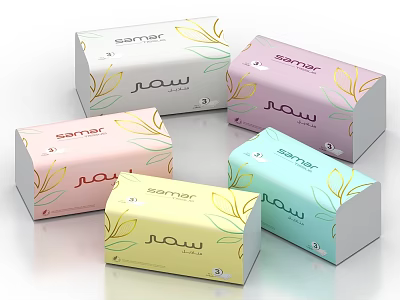 Samar Colorful Tissue Boxes With Leaf Patterns And Arabic Script Design 3d model