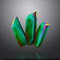 Polished Black Stone Surface Displaying Green Crystals With Colorful Tips