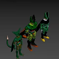 Three Green Character Action Figures With Spotted Patterns And Varied Poses