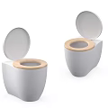 Two White Modern Toilets With Open Lid And Light Brown Seat Design