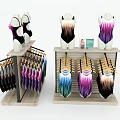 Display Shelves Featuring Mannequins With Swimsuits And Hanging Clothes In Various Colors