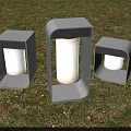Three Outdoor Lights on Grass with Modern Square Rectangular Design and Bright Illumination 3d model