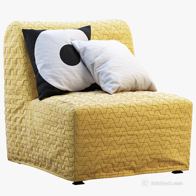 Cozy Yellow Single Sofa With Wavy Pattern Black White Circular And White Pillows 3d model 