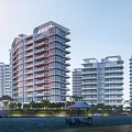 Modern Tall Residential Buildings With Lush Greenery Outdoor Seating And Parking Lot