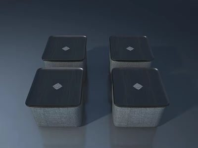 Four Black Square Landscape Sculptures With Silver Decoration On Gray Background 3d model
