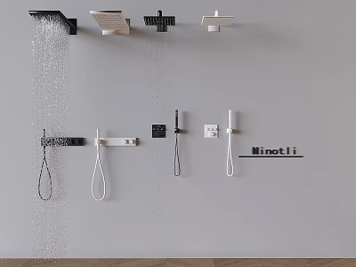 Various Modern Shower Heads In Black And White Wall Mounted Design With Water Flow 3d model