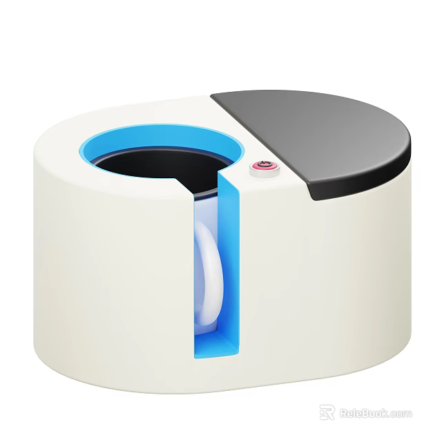 Smart Machine with White Body Blue Compartment Black Lid Red Button and White Cup Inside 3d model