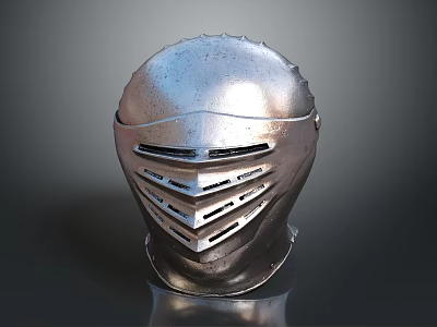 Medieval Knight Helmet Silver Metal Armor with Lattice Visor Shiny Surface Protective Weapon Gear 3d model