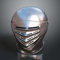 Medieval Knight Helmet Silver Metal Armor with Lattice Visor Shiny Surface Protective Weapon Gear