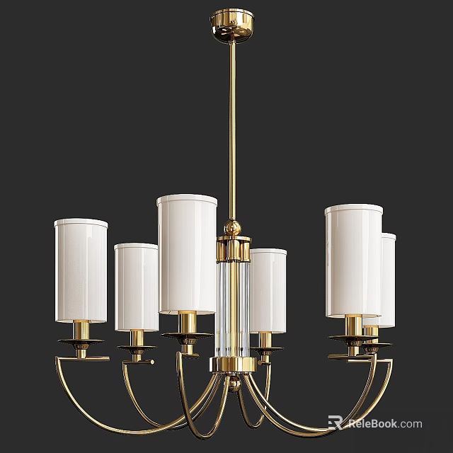 Modern Luxury Chandelier With Golden Frame And White Cylindrical Shades For Interior Decoration 3d model 
